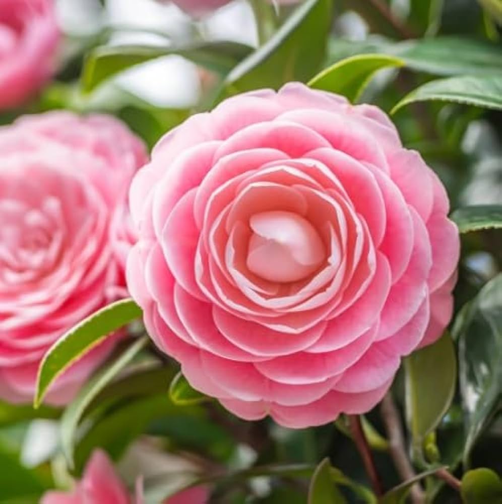 Pink Camellia Flower seeds blooming in flower beds, containers, borders, and pollinator-friendly gardens