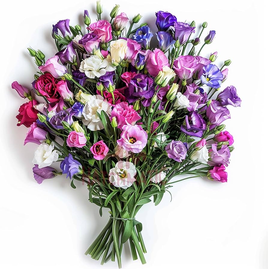 Mixed Lisianthus Sapphire Flower seeds blooming in flower beds, containers, borders, and pollinator-friendly gardens