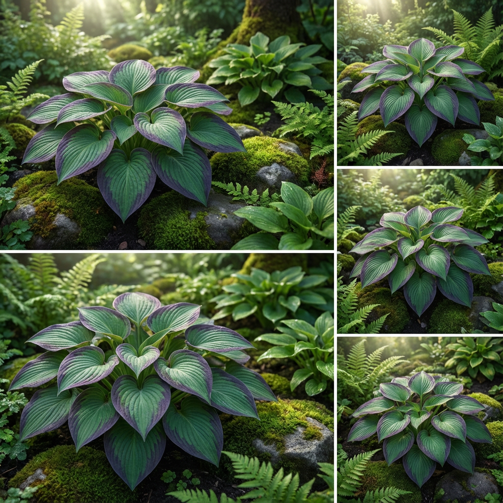 Evergrowseeds Hosta flower seeds for planting, showcasing lush green foliage and perennial shade plant characteristics.