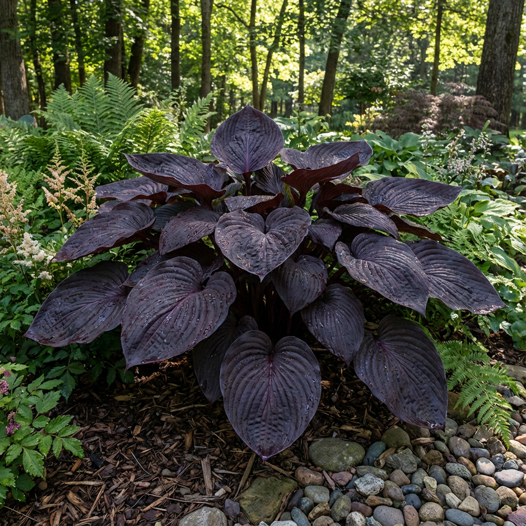 Evergrowseeds Hosta seeds for planting, showcasing small, dark seeds ideal for growing perennial shade plants with lush foliage.
