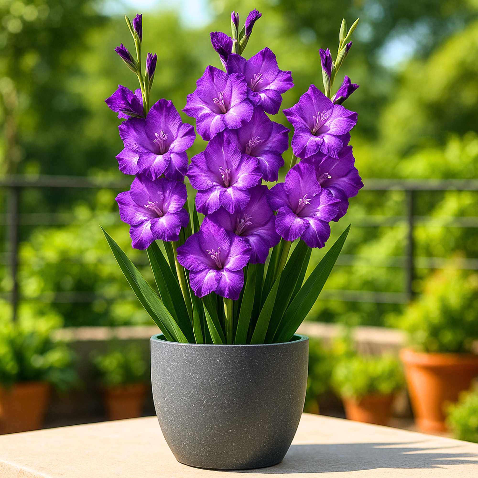 Elegant Dark Purple Gladiolus Flower Spikes