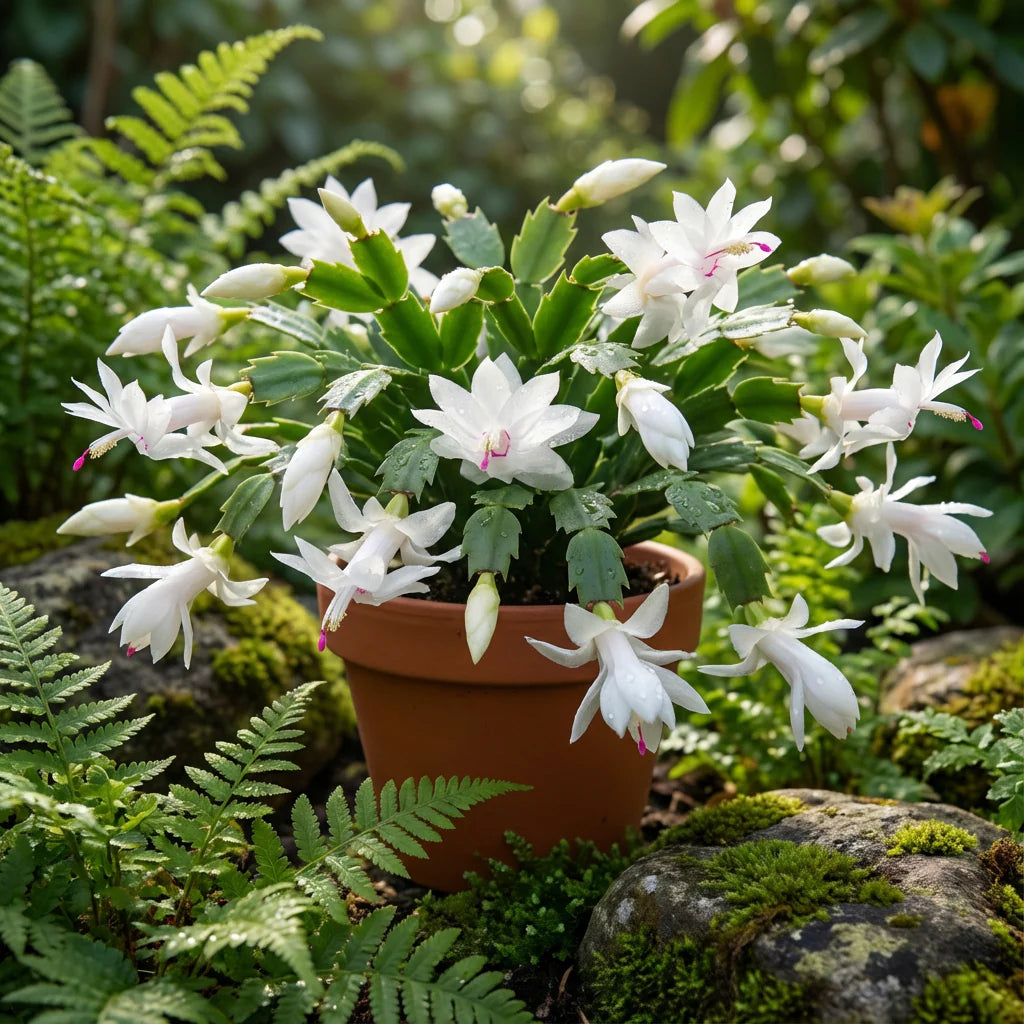White Schlumbergera Flower Planting for Graceful Indoor Decor - Seed for Gorgeous Blossoms Throughout the Year