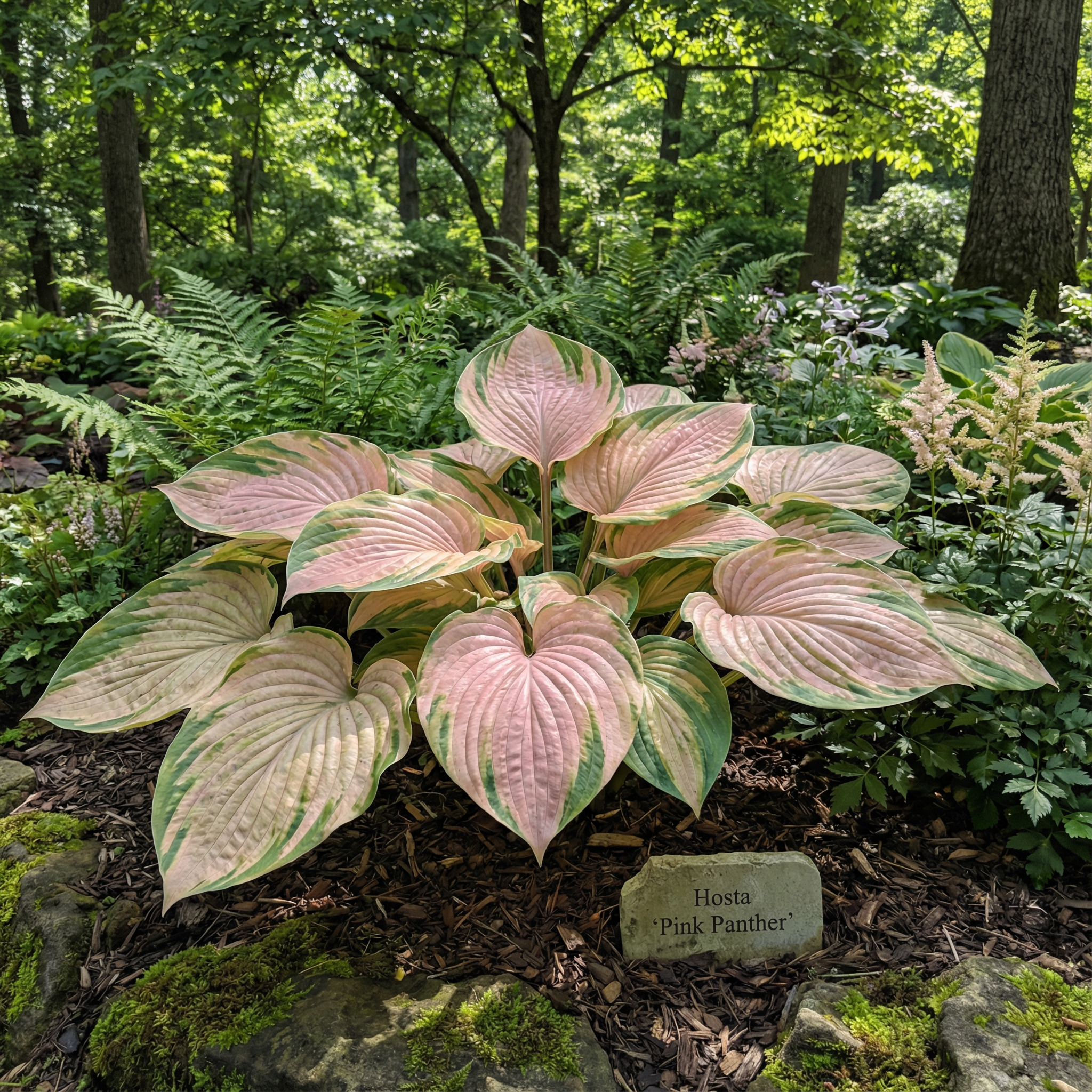 Evergrowseeds Hosta flower seeds for planting, showing lush green foliage and shade-loving perennial plant in a garden setting.