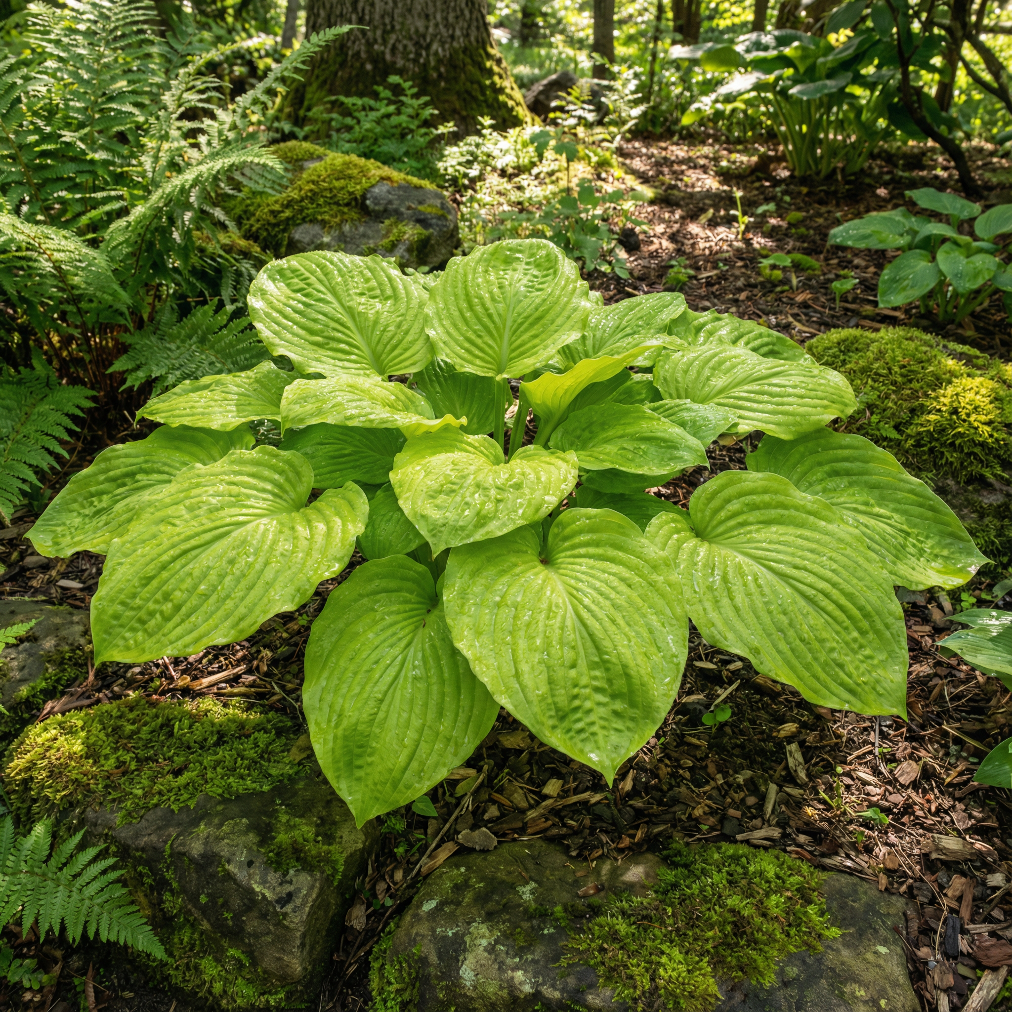Evergrowseeds Hosta seeds for planting, showing small seeds of perennial shade plant with lush green foliage leaves.