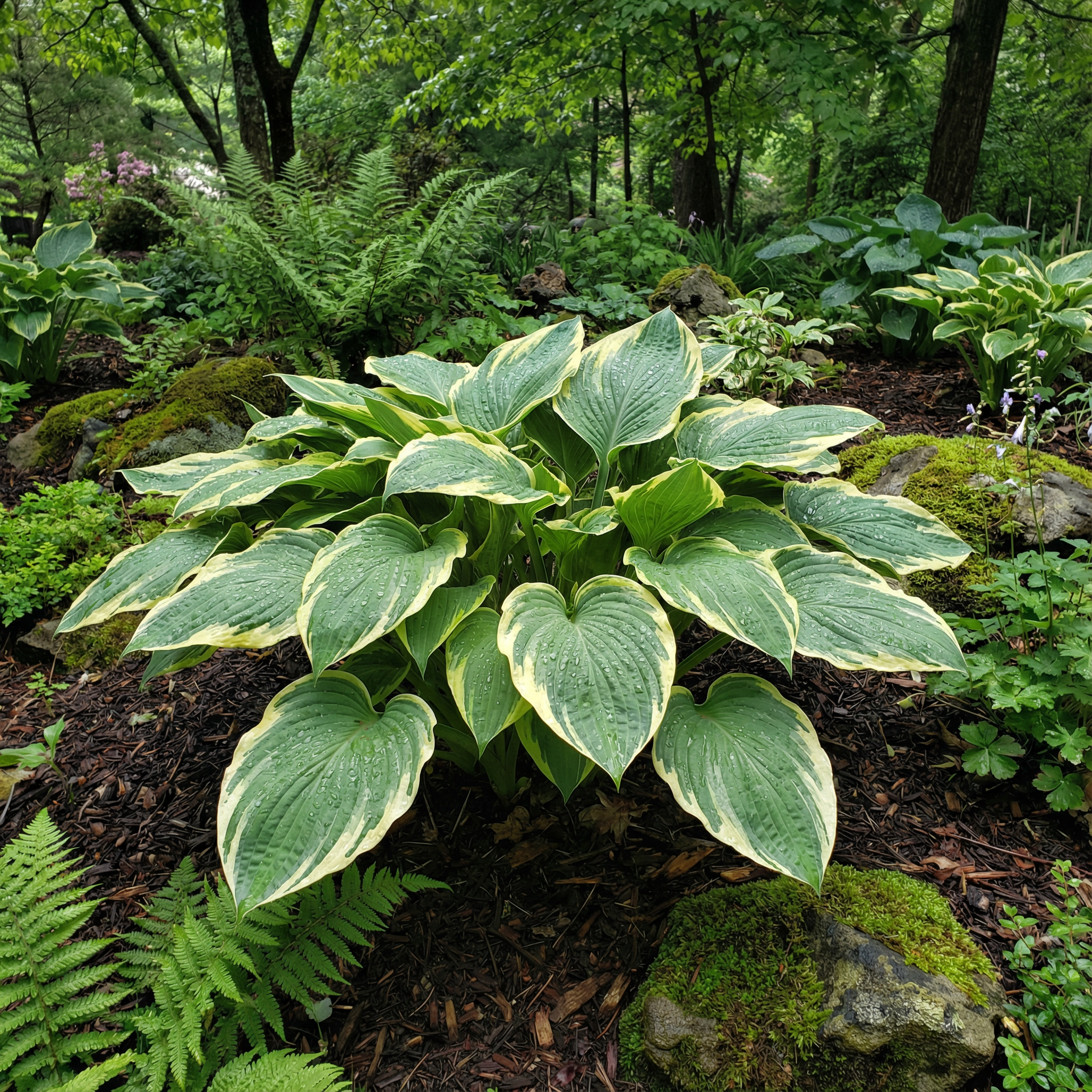 Evergrowseeds hosta flower seeds for planting, featuring lush foliage of perennial shade plants, non-GMO heirloom Hosta species.